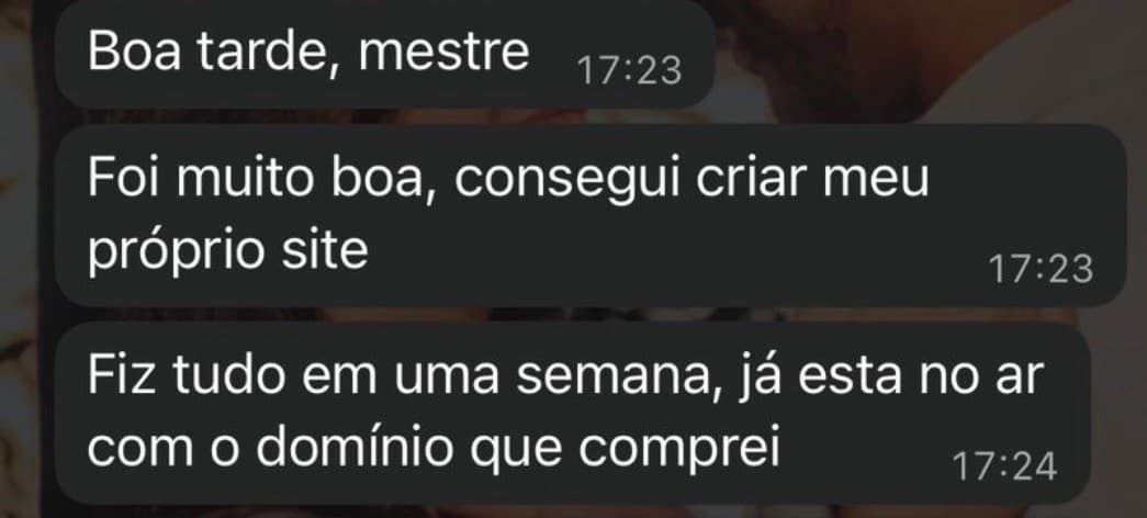 Depoimento de aluno: criou o próprio site e colocou no ar com domínio próprio em uma semana.