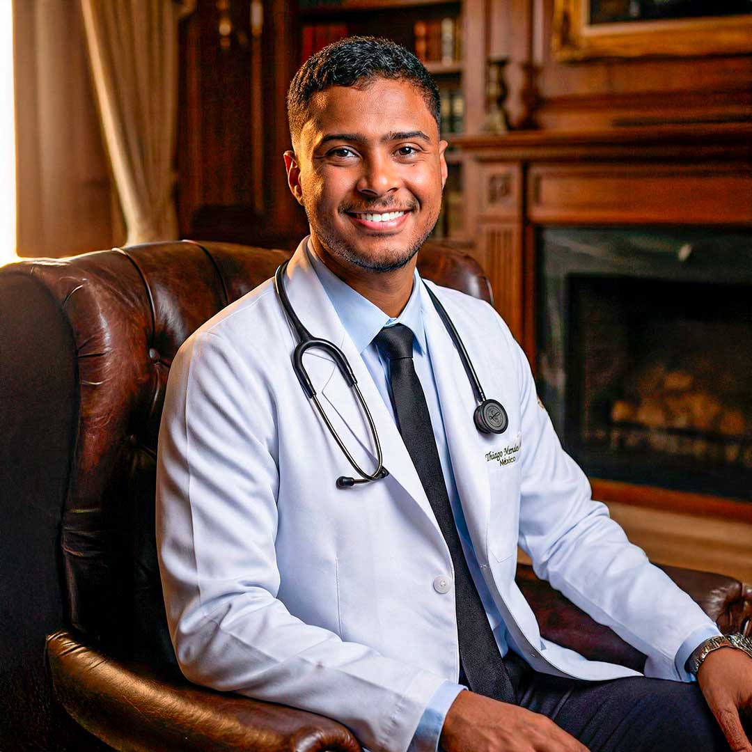Médico Thiago Mendes em consultório
